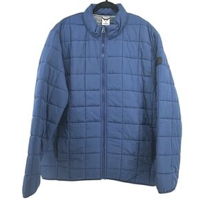 Voyager Quilted Puffer Jacket Blue Plaid Fleece Lined Full Zip Mens XL Warm Cozy